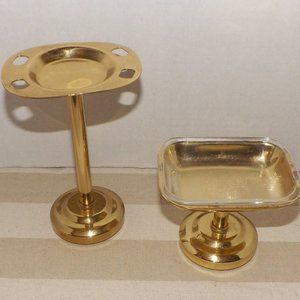 Vintage Brass-Gold Soap Dish & Toothbrush holder-Pedestal Style
